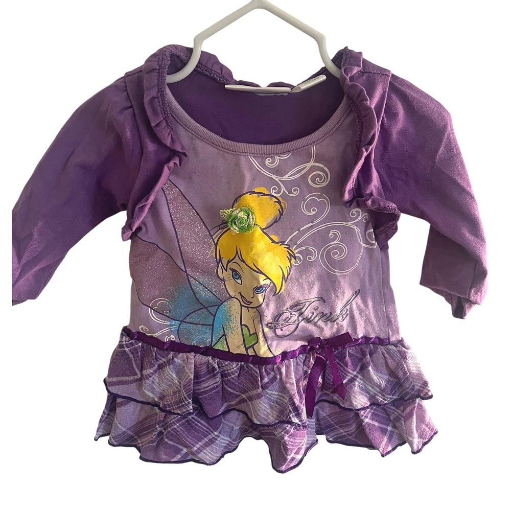 Vintage Y2K Disney‎ Fairies Baby Girls 12M Tinkerbell Purple Ruffle Tunic Dress